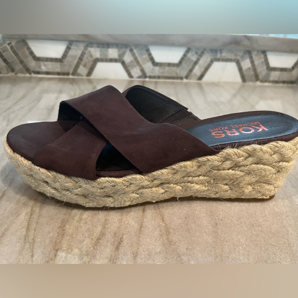 Michael Kors espadrille crossover sandal. Size 8.5.  Dark brown suede.